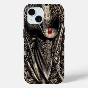 A rugged cowboy in a weathered hat, wielding guns  iPhone 15 case