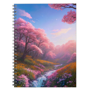 A Rushing Stream Harmonises with Blossoming Sakura Notebook