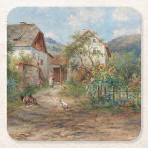 A Rustic Garden in Blossom in the Countryside Square Paper Coaster