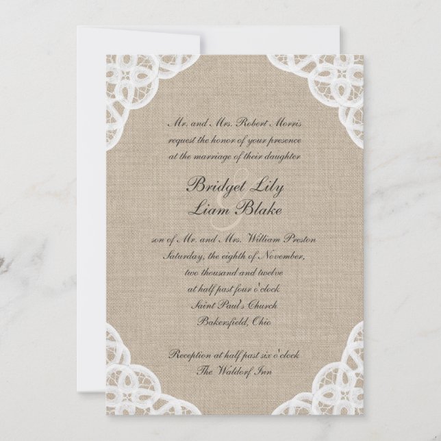 A Rustic Lace & Burlap Wedding Invitation (Front)