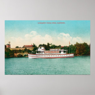 A Sacramento River Scene with a Riverboat Poster