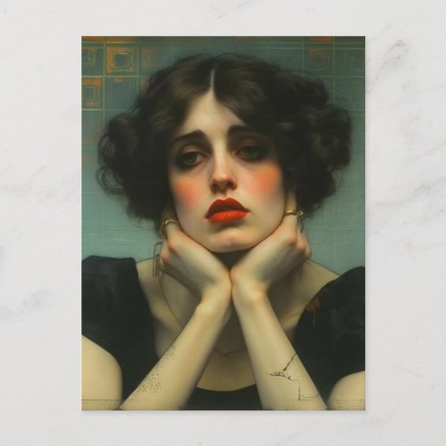 A Sad Woman Faux Vintage Postcard (Front)