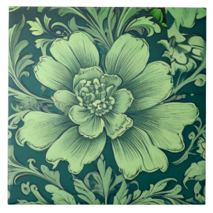 A Sage Green Vintage Flower  Tile