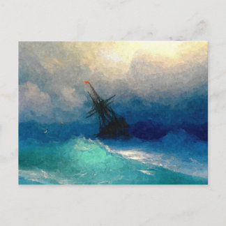 A sailing ship in a storm postcard