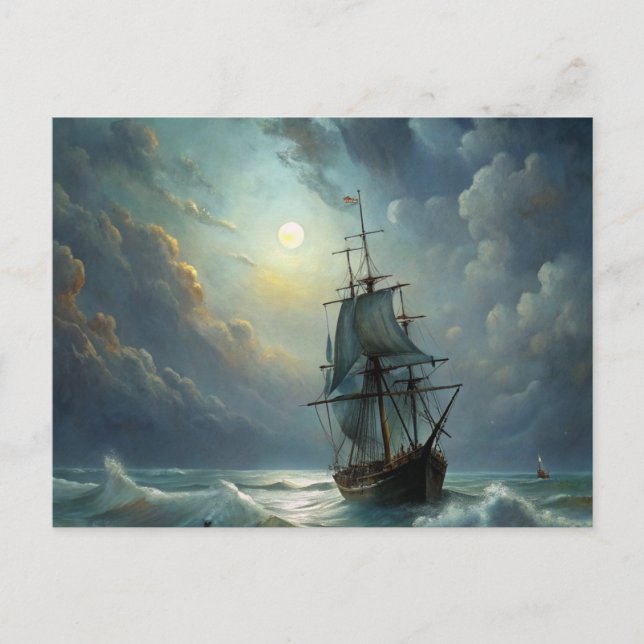 A sailing ship in the ocean postcard (Front)