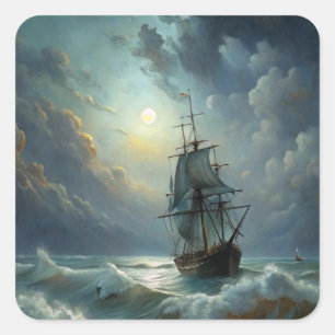 A sailing ship in the ocean square sticker