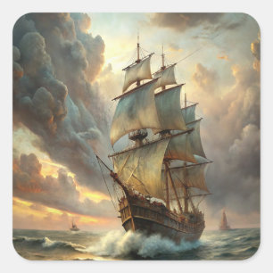 A sailing ship in the ocean square sticker