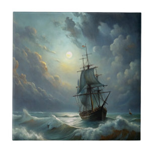 A sailing ship in the ocean tile