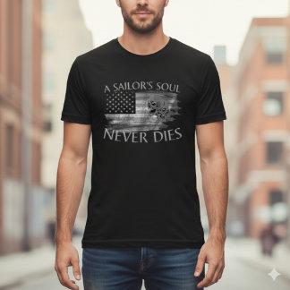 A Sailor's Soul Never Dies American Flag Skull Tee