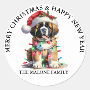 A Saint Bernard  Howl-iday Surprise Classic Round Sticker