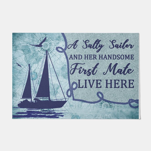 A Salty Sailor And Her Handsome First Mate Doormat (Front)