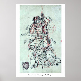 A samurai drinking sake Ukiyoe Poster