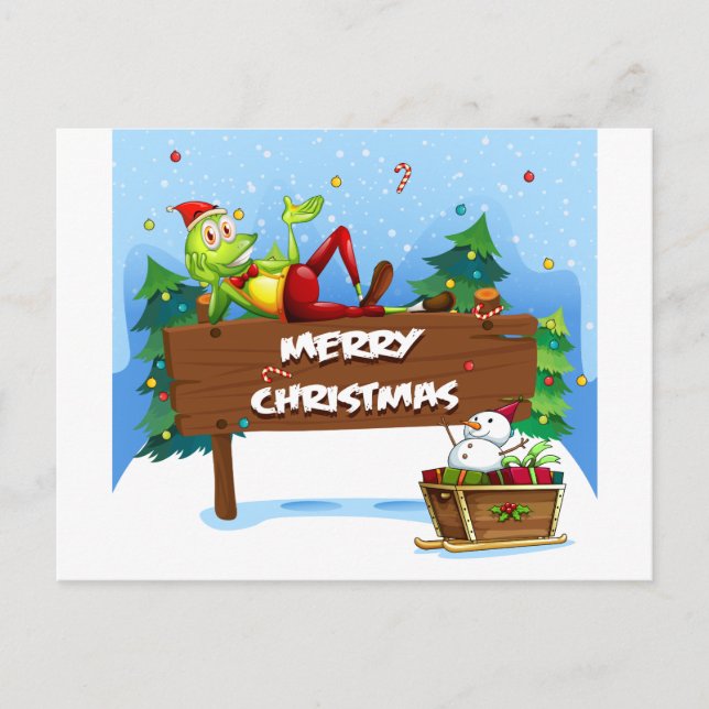 A Santa frog above the christmas signboard Holiday Postcard (Front)
