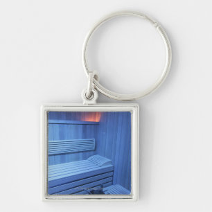 A sauna in blue light, Sweden. Key Ring