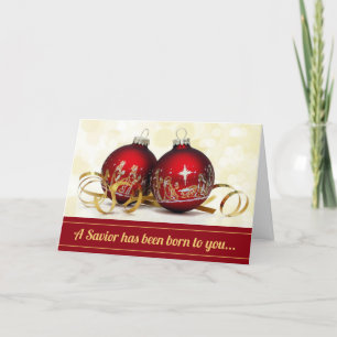 A Saviour Has Been Born Christmas Ornament Nativit Holiday Card