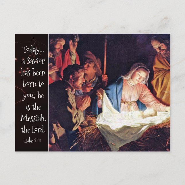 A Saviour has been Born, Luke 2 Christmas Nativity Holiday Postcard (Front)