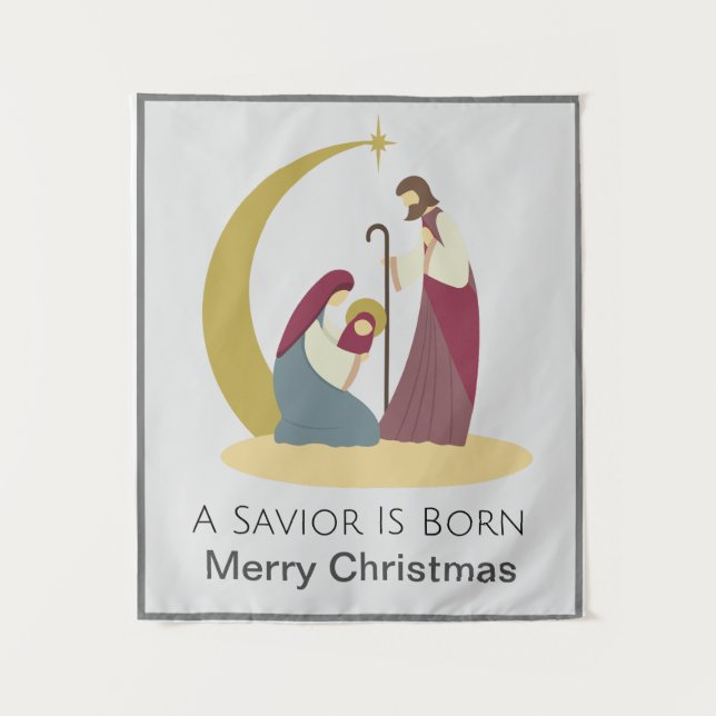 A Saviour Is Born Gold Merry Christmas Nativity Tapestry (Front)