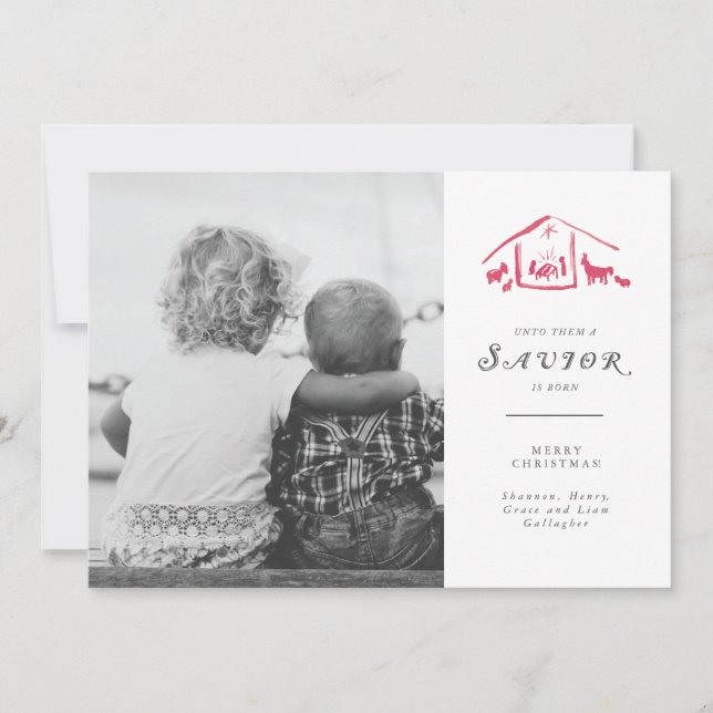A Saviour Is Born Holiday Photo Card - Winterberry (Front)