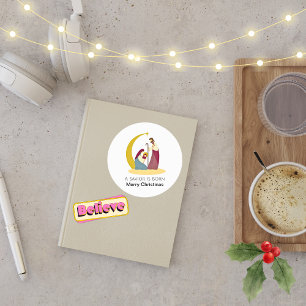 A Saviour Is Born Merry Christmas Nativity Classic Round Sticker