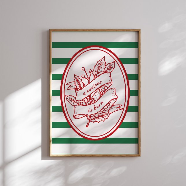 A Saviour Is Born Red Holly Banner Christmas  Poster (Creator Uploaded)