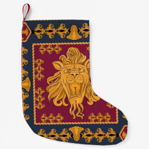A scarf with a big lion head in a golden colour. S Small Christmas Stocking