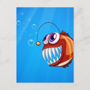 A scary piranha under the sea postcard
