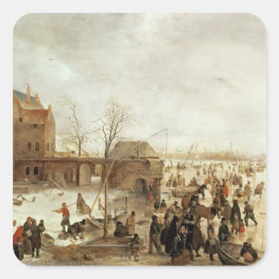 A Scene on the Ice near a Town, c.1615 Square Sticker