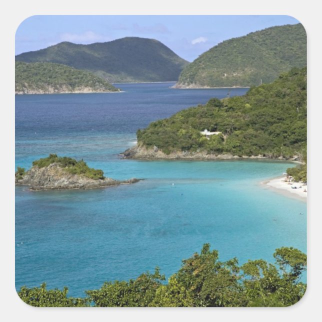 A scenic of Caneel Bay from a road at St. John Square Sticker (Front)