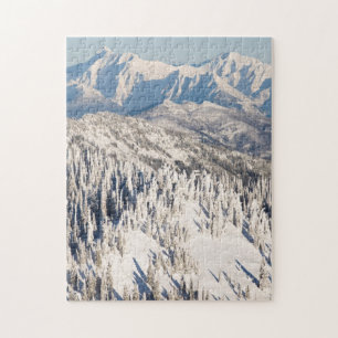 A Scenic View of Snowy Mountains and Trees. Jigsaw Puzzle