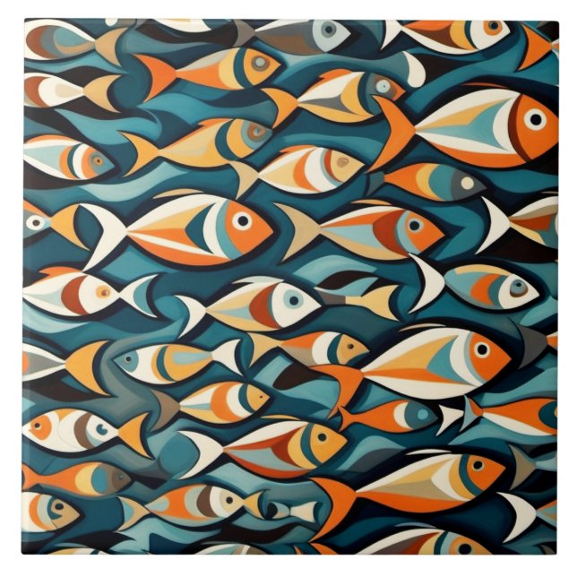 a school of fish art deco style tile (Front)