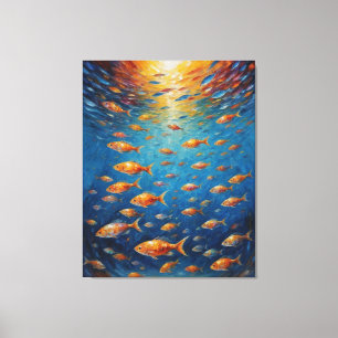 a school of fish swimming in water canvas print