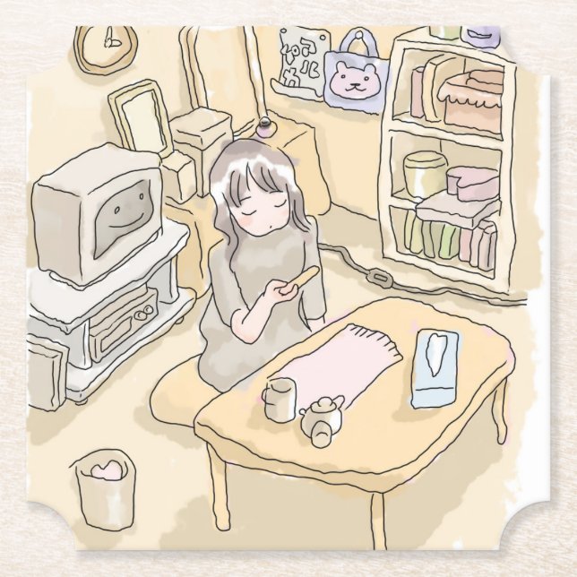 a scooping room paper coaster (Front)