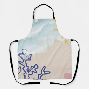 A sea design on an oven mitt and pot holder apron