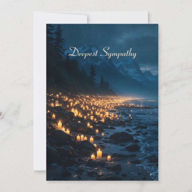 A sea of candlelights on the beach in the dark card (Front)