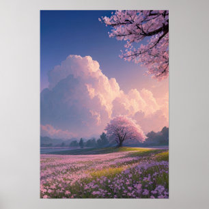 A sea of Pink Flowers Poster