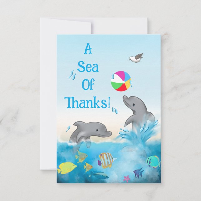 A Sea of Thanks Dolphin Volleyball Ocean Thank You Card (Front)