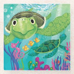 A Sea Turtle Rescue Glass Coaster
