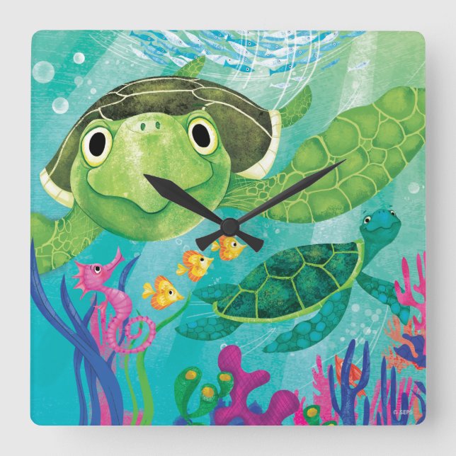 A Sea Turtle Rescue Square Wall Clock (Front)