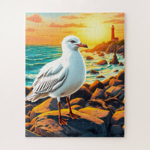 A seagull on a rocky shore children's jigsaw puzzle