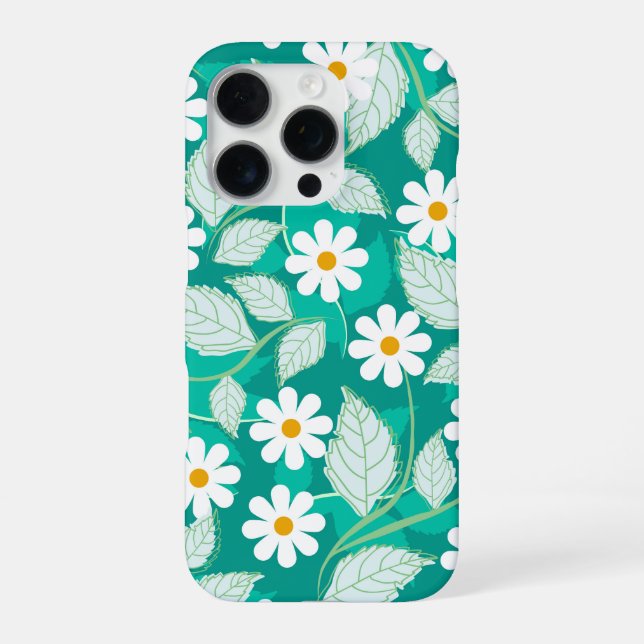 A seamless floral pattern features white daisies iPhone case (Back)