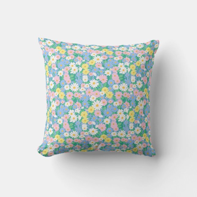  A seamless pattern of colourful daisies in pastel Cushion (Front)