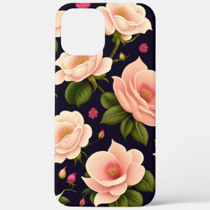 A seamless pattern with pink roses on a dark backg iPhone 12 pro max case