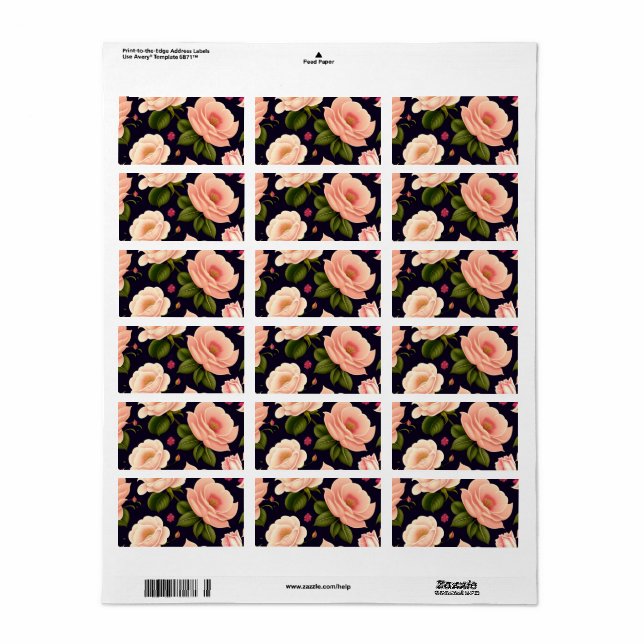 A seamless pattern with pink roses on a dark backg label (Full Sheet)