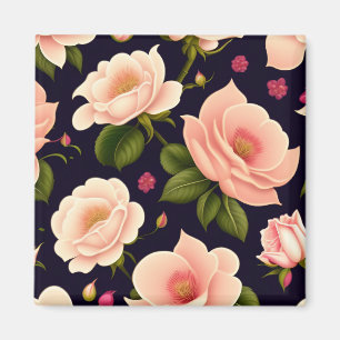 A seamless pattern with pink roses on a dark backg magnet