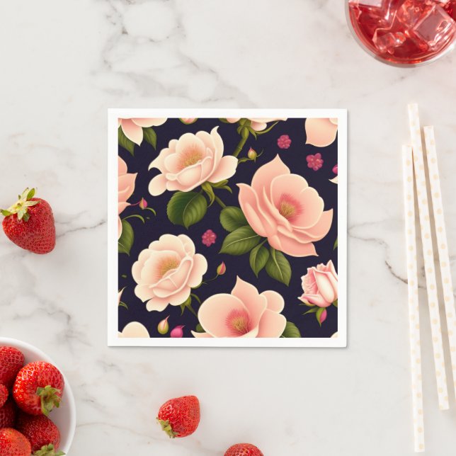 A seamless pattern with pink roses on a dark backg napkin (Insitu)