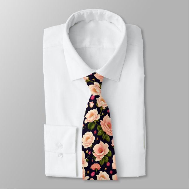 A seamless pattern with pink roses on a dark backg tie (Tied)