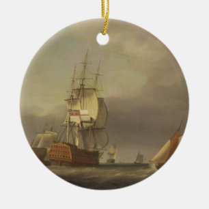 A Seascape with Men-of-War and Small Craft (oil on Ceramic Tree Decoration