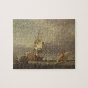 A Seascape with Men-of-War and Small Craft (oil on Jigsaw Puzzle