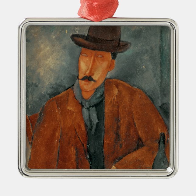 A seated man leaning on a table metal tree decoration (Front)