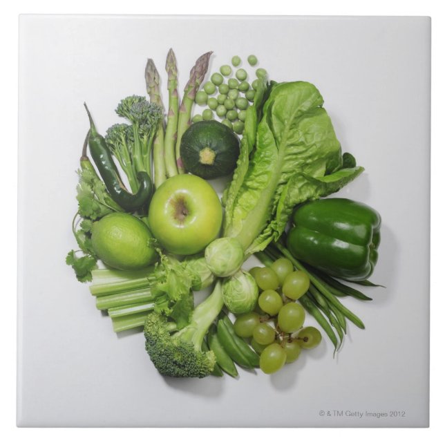 A selection of green fruits & vegetables. tile (Front)